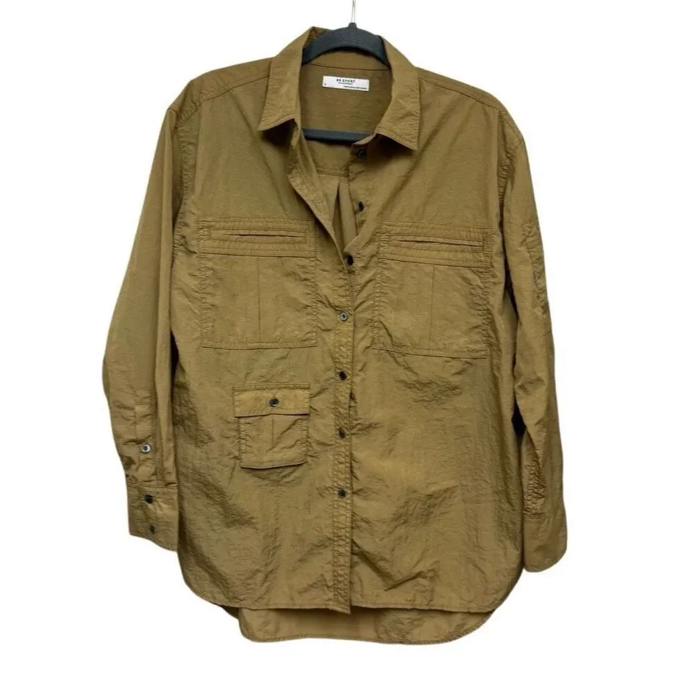 Banana Republic Sport tan nylon long sleeve button down shirt size small
